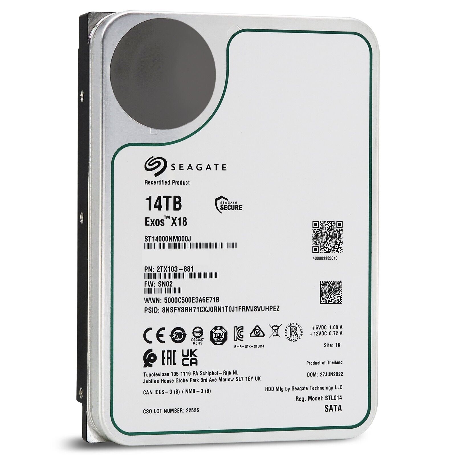 Жесткий диск Seagate 14TB 7200RPM SATA 6Gb/s 256MB ST14000NM000J